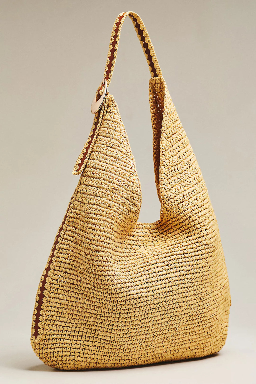 Mini raffia-trimmed soft bag