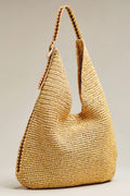 Mini raffia-trimmed soft bag