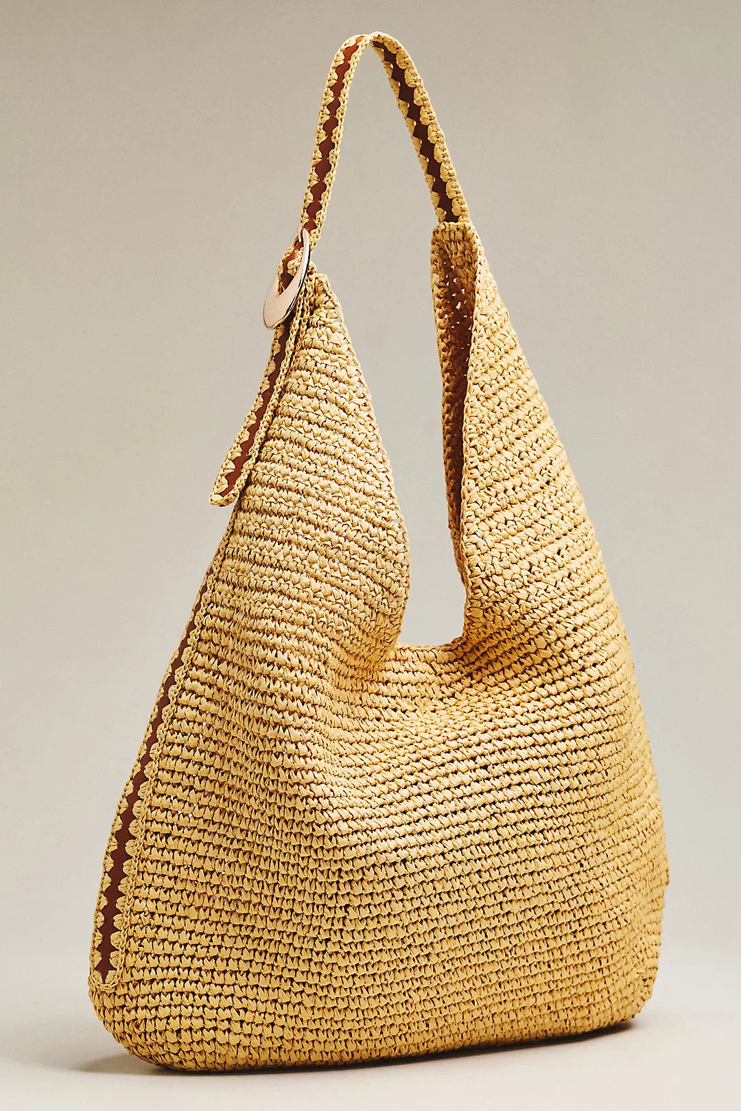 Mini raffia-trimmed soft bag