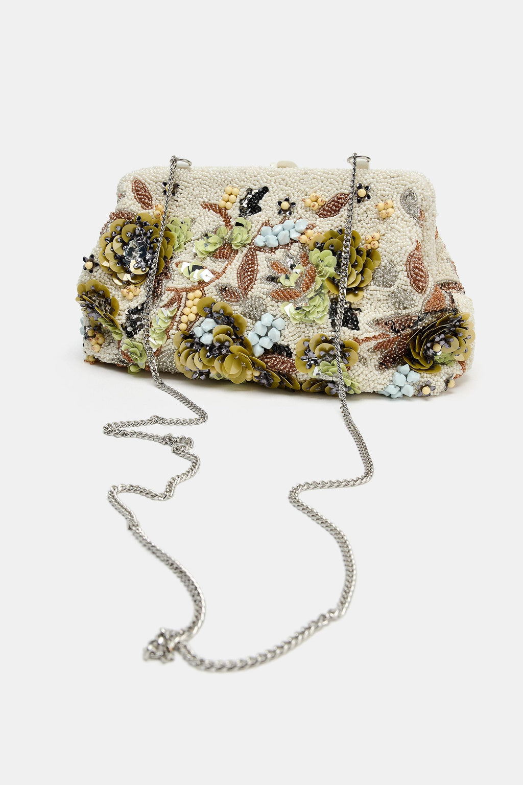 Beaded-print clasp clutch