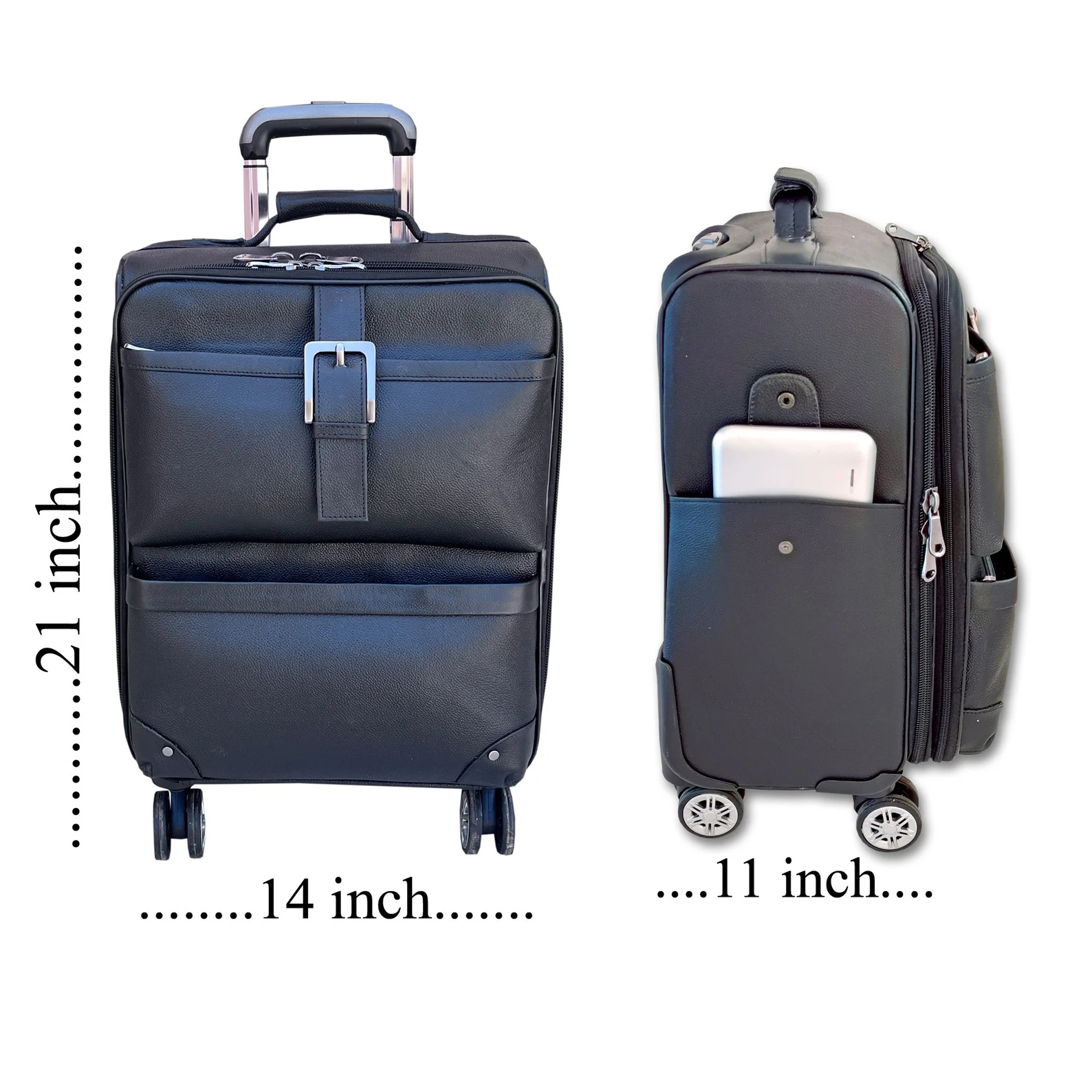 Leather 21 Inch Rolling Carry On Luggage