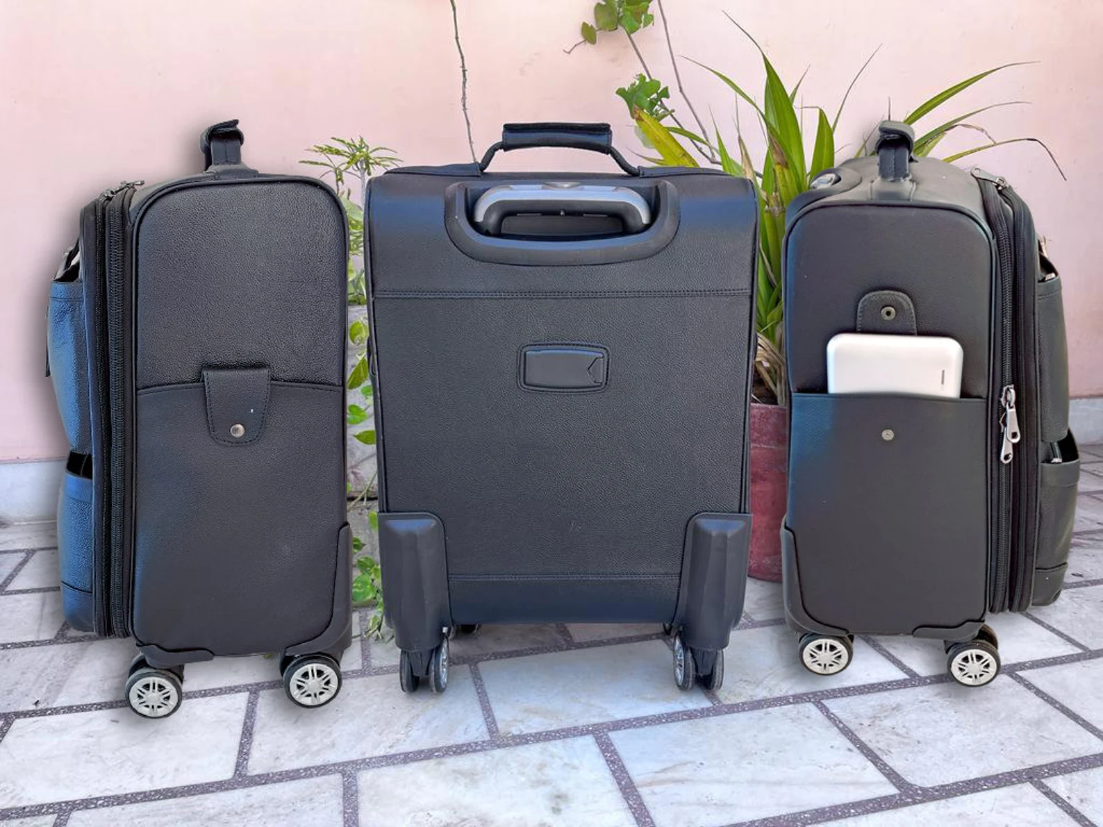 Leather 21 Inch Rolling Carry On Luggage