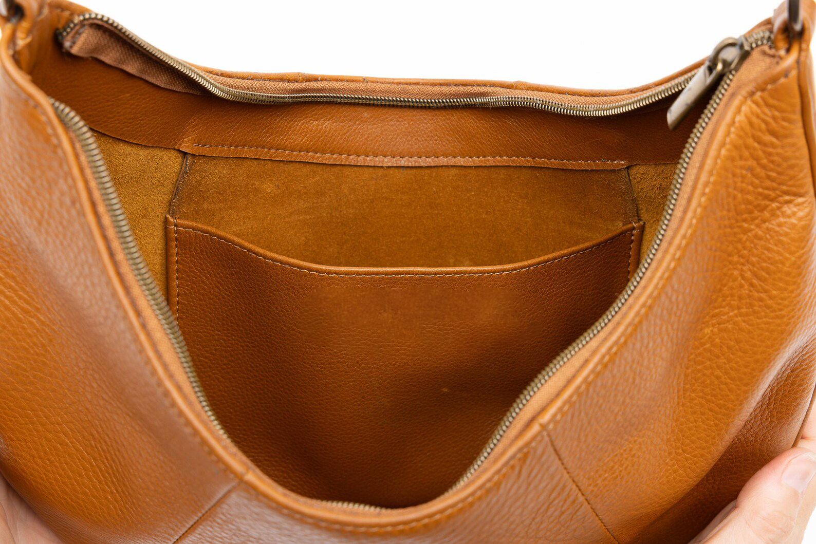 Genuine Leather Pebbled Hobo Shoulder Baguette Bag