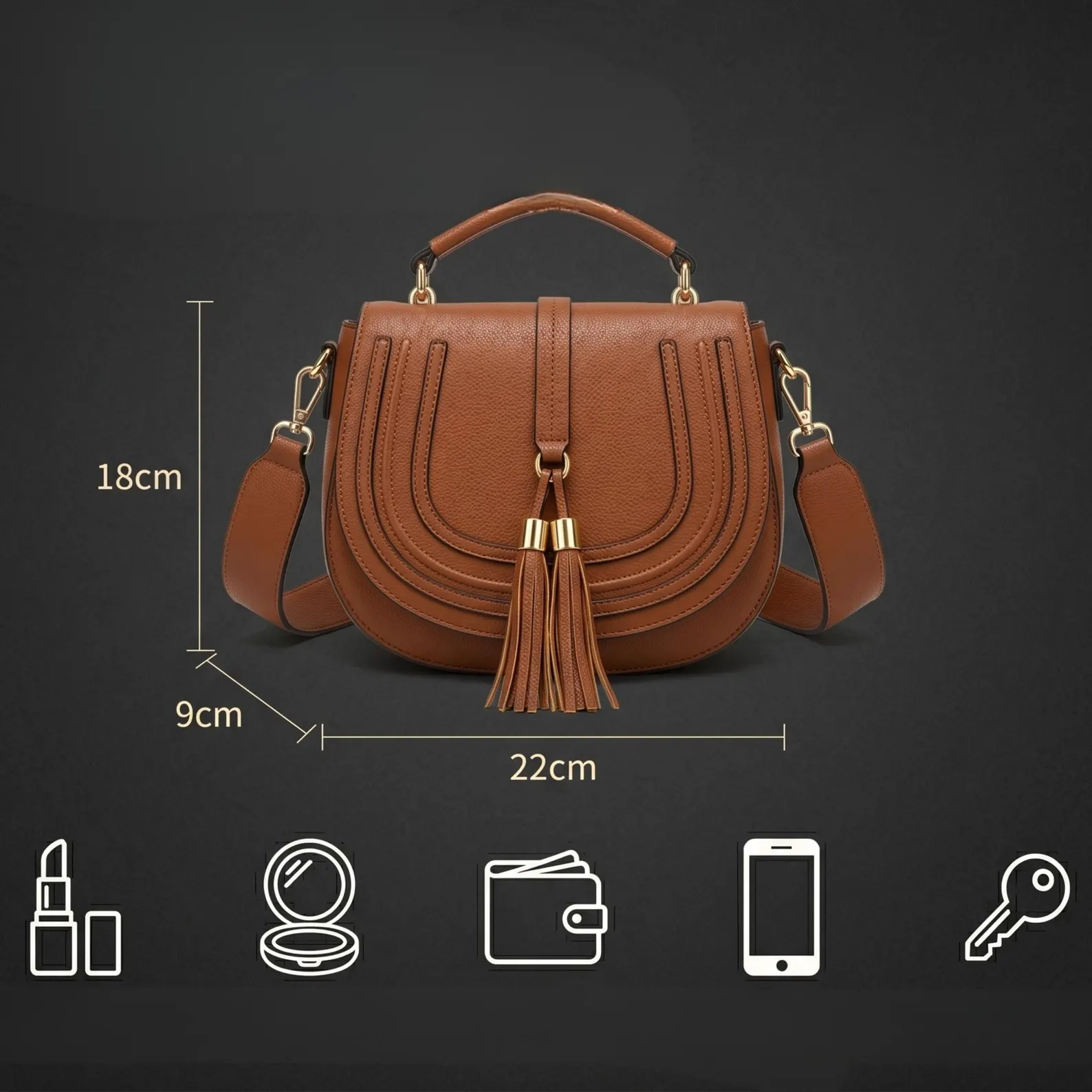 U-Stitch Genuine Leather Half Moon Saddle Crossbody Bag