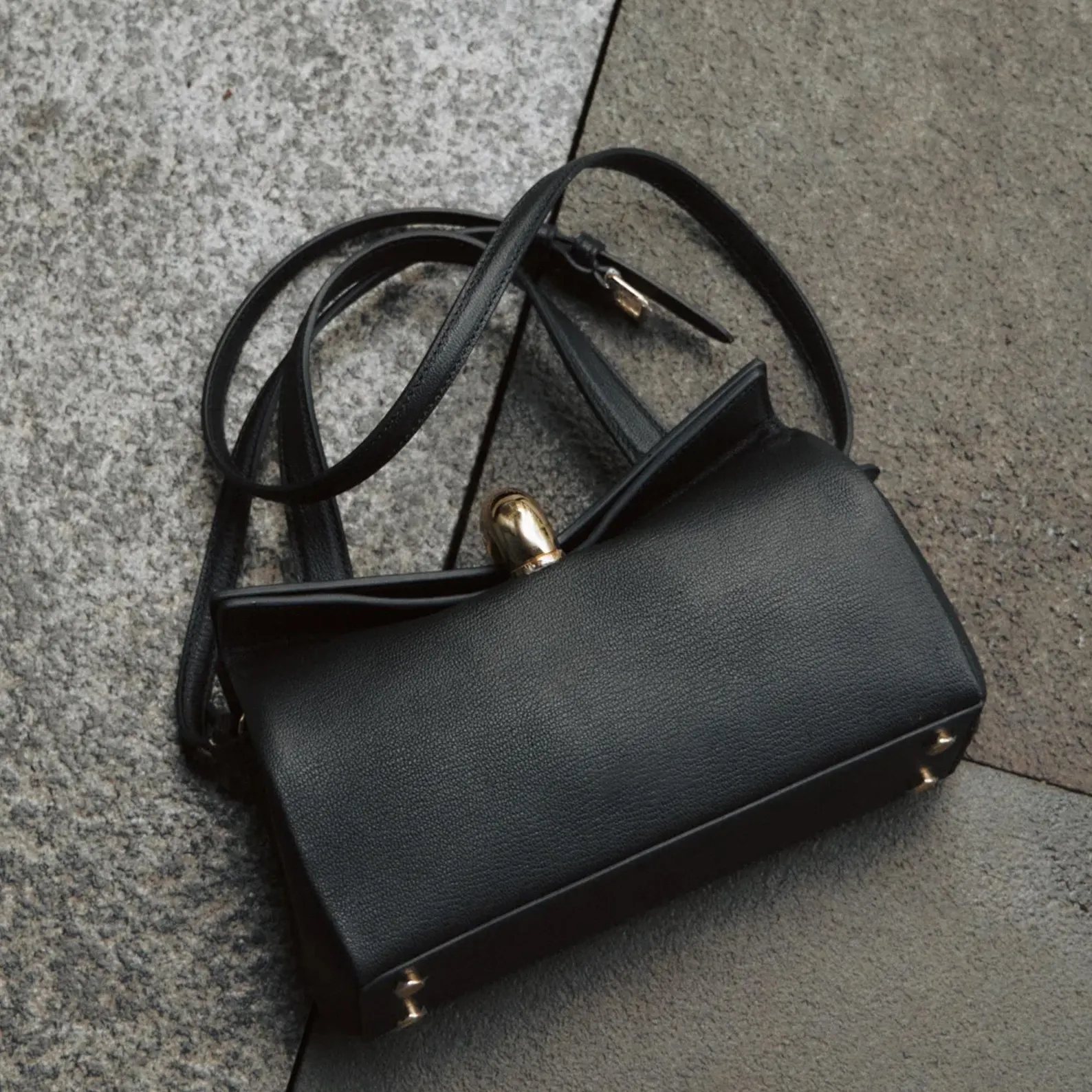 Gold Bar Buckle Pebbled Leather Foldover Tote Shoulder Bag
