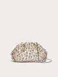 Satin handbag embellished with powder-colored cabochon stones