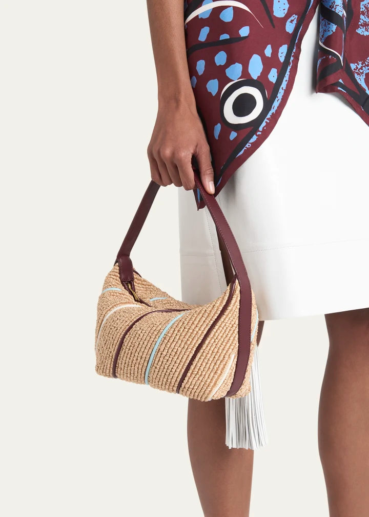 Mini striped raffia shoulder bag