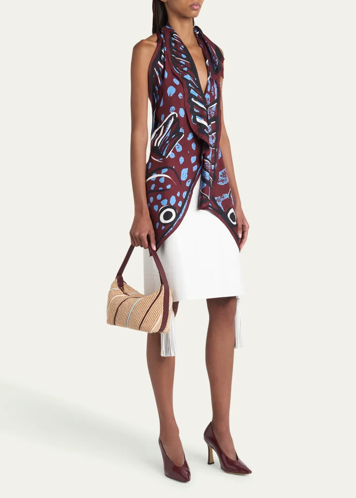 Mini striped raffia shoulder bag