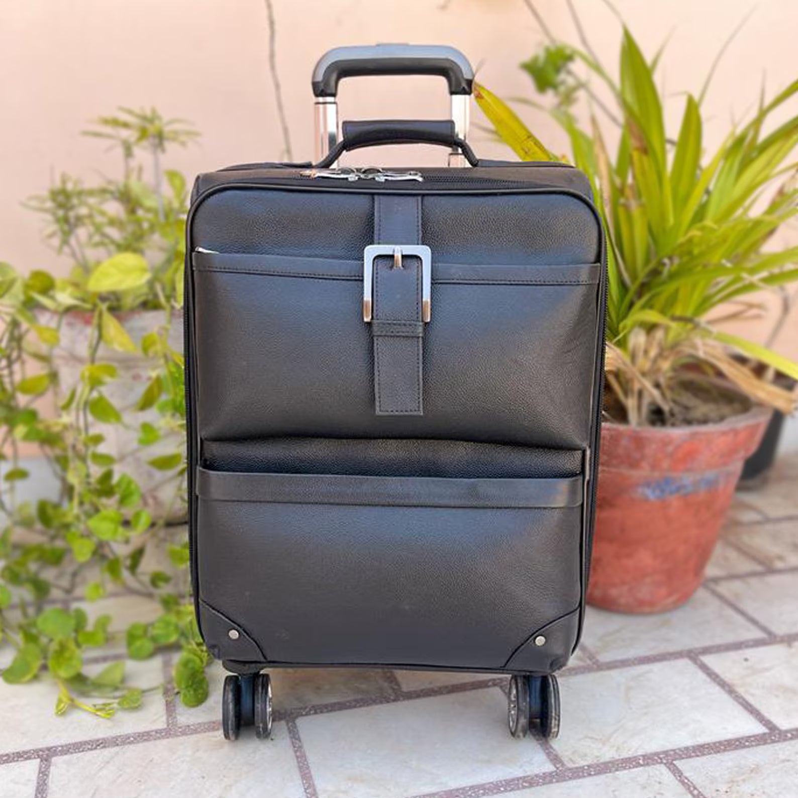 Leather 21 Inch Rolling Carry On Luggage