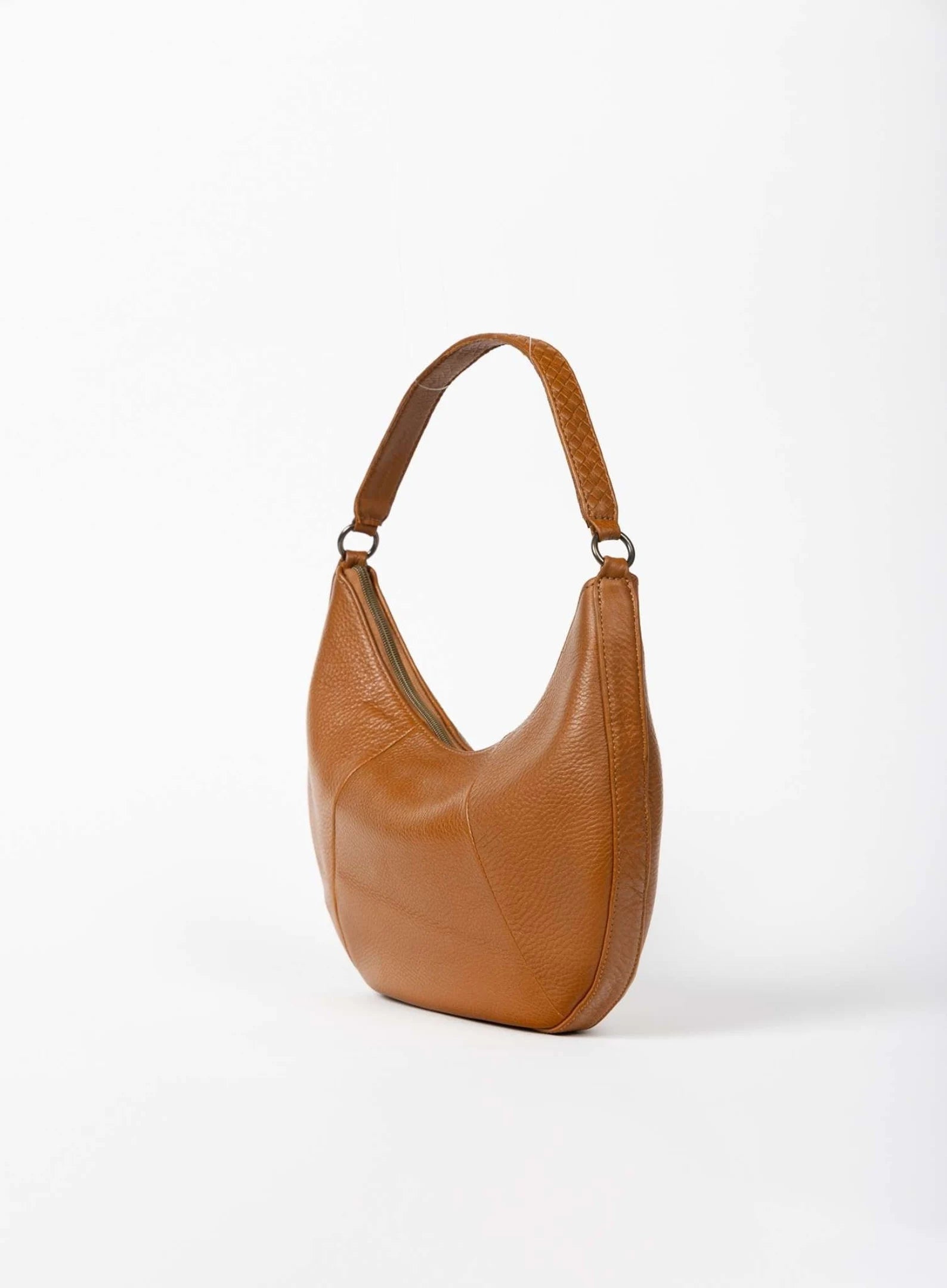Genuine Leather Pebbled Hobo Shoulder Baguette Bag