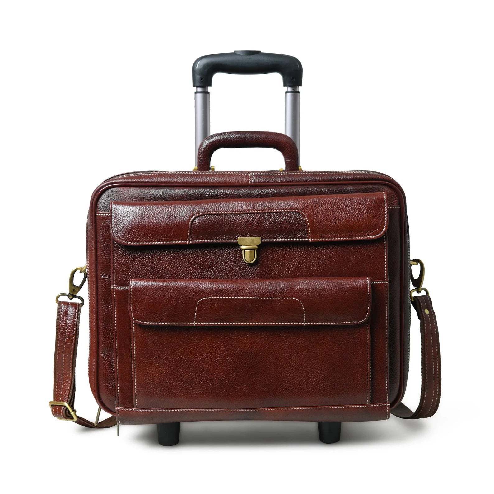 Vintage Leather Rolling Business Carry On Luggage