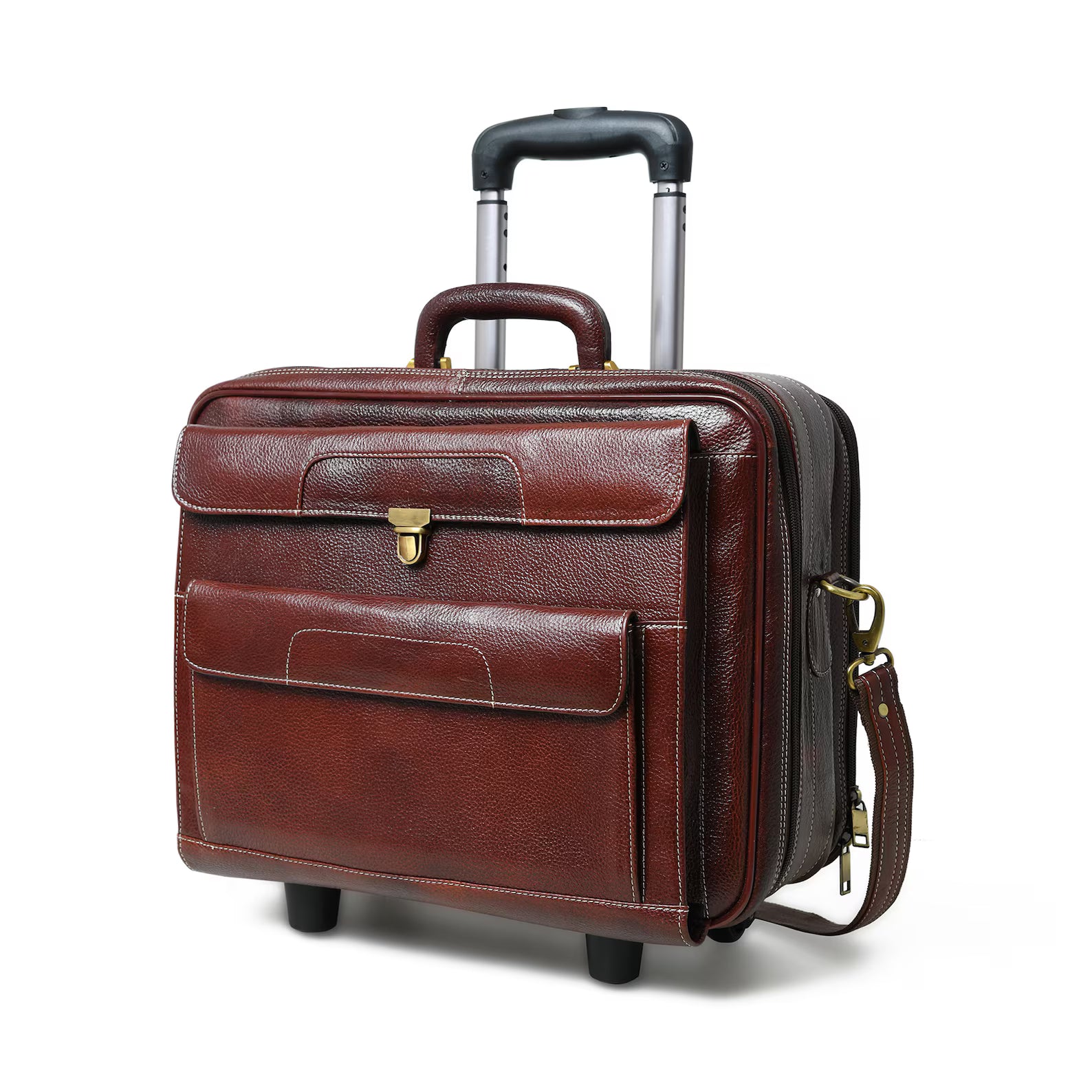 Vintage Leather Rolling Business Carry On Luggage