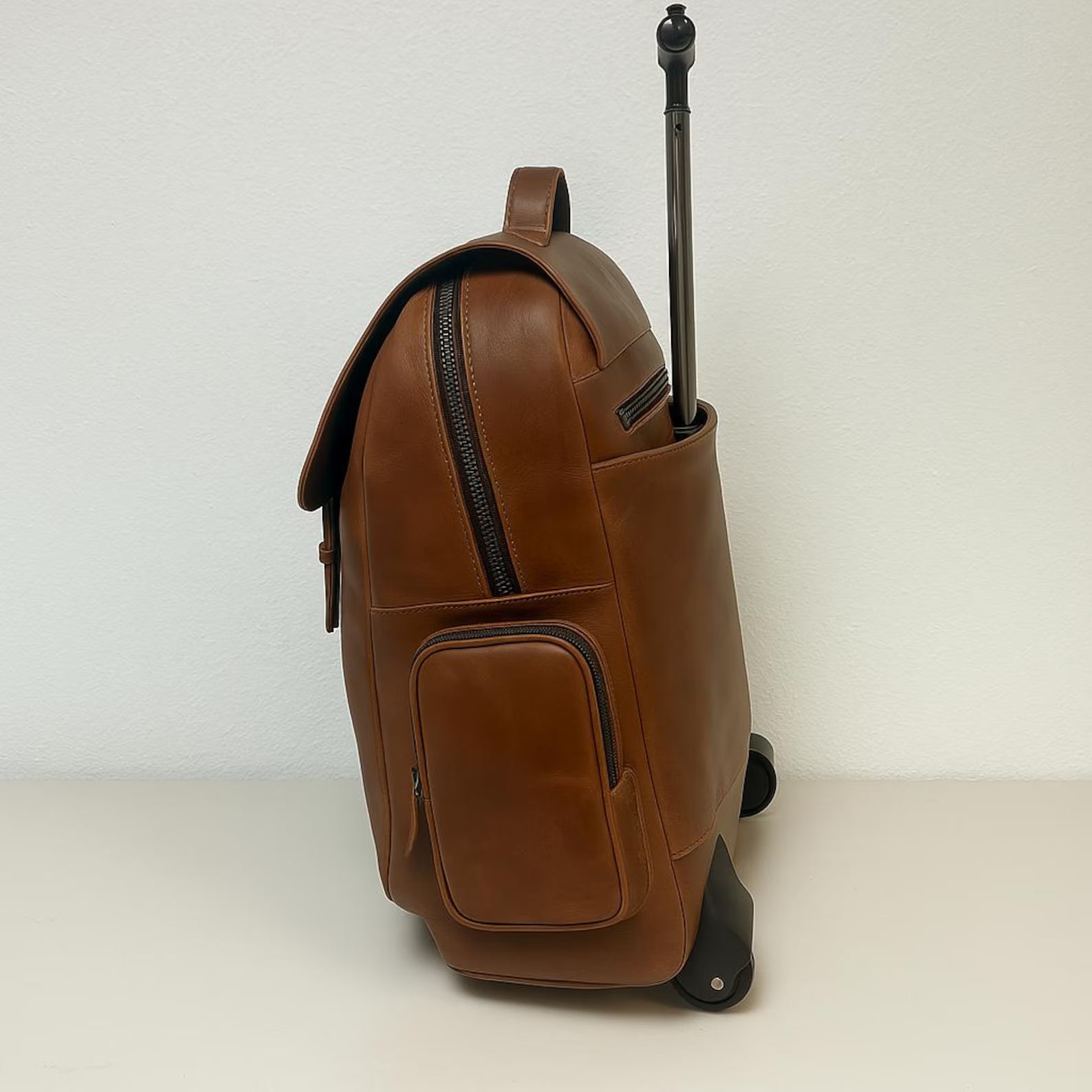 Vintage Genuine Leather Rolling Travel Luggage Backpack