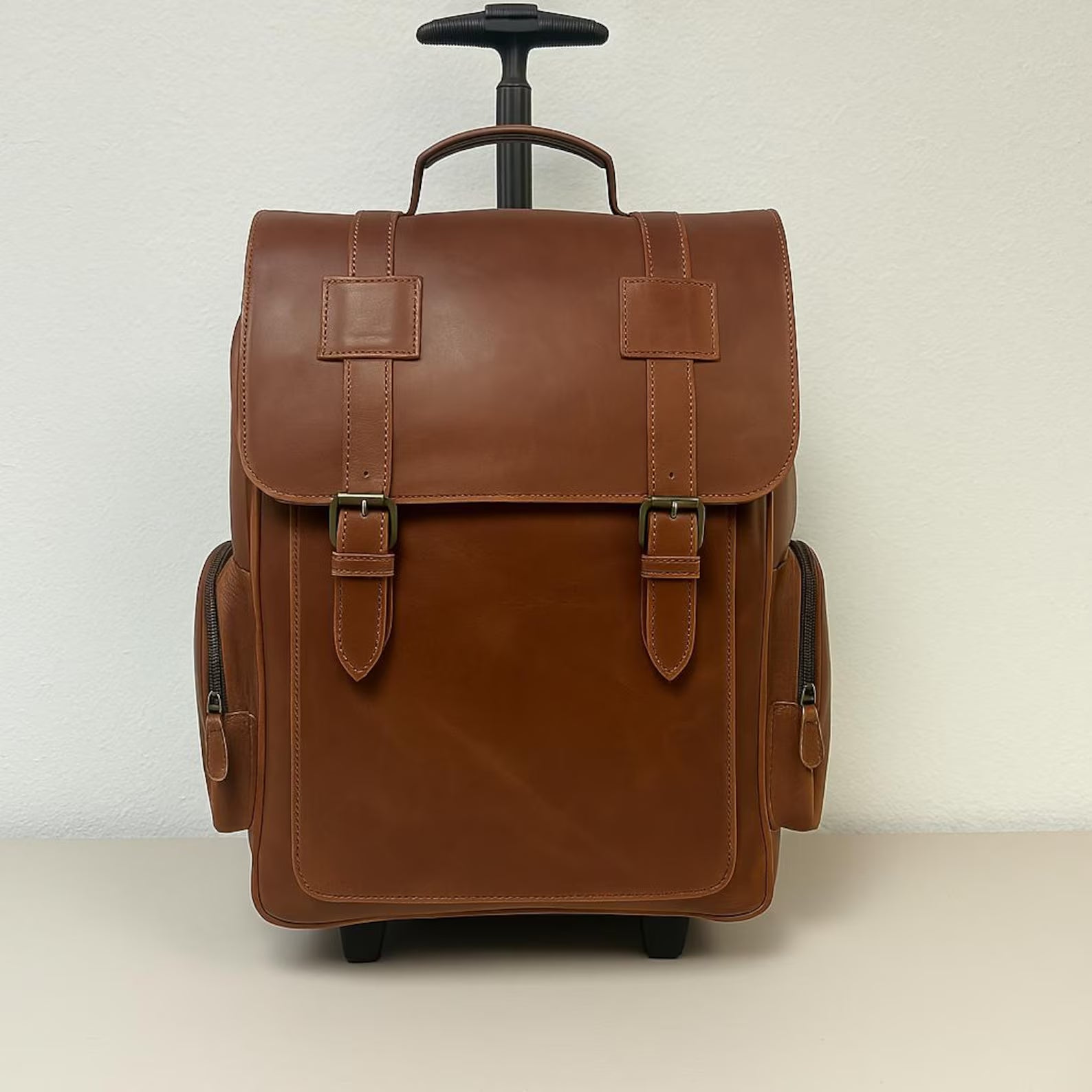 Vintage Genuine Leather Rolling Travel Luggage Backpack