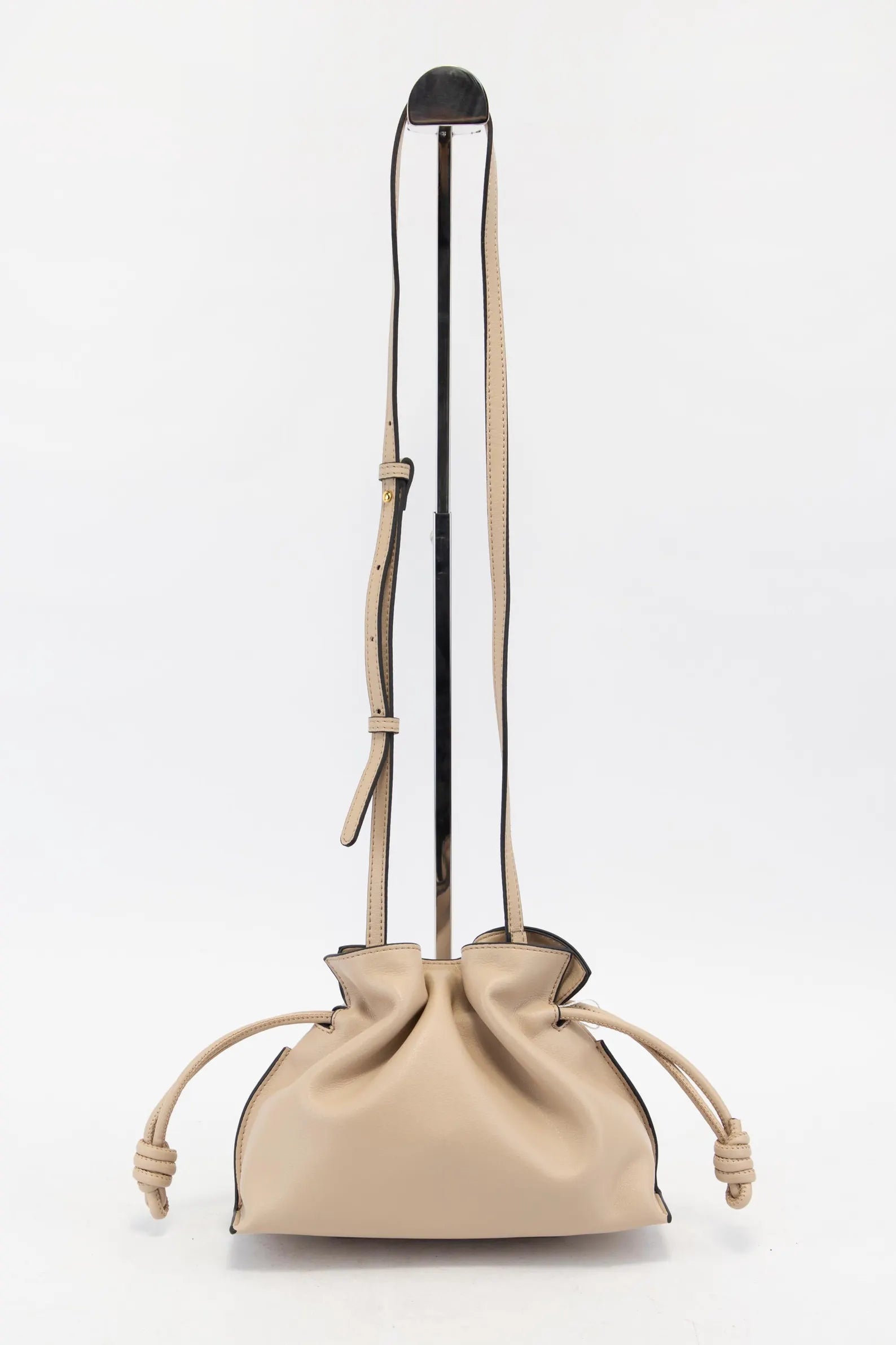 Soft Leather Knotted Drawstring Mini Crossbody Bucket Bag