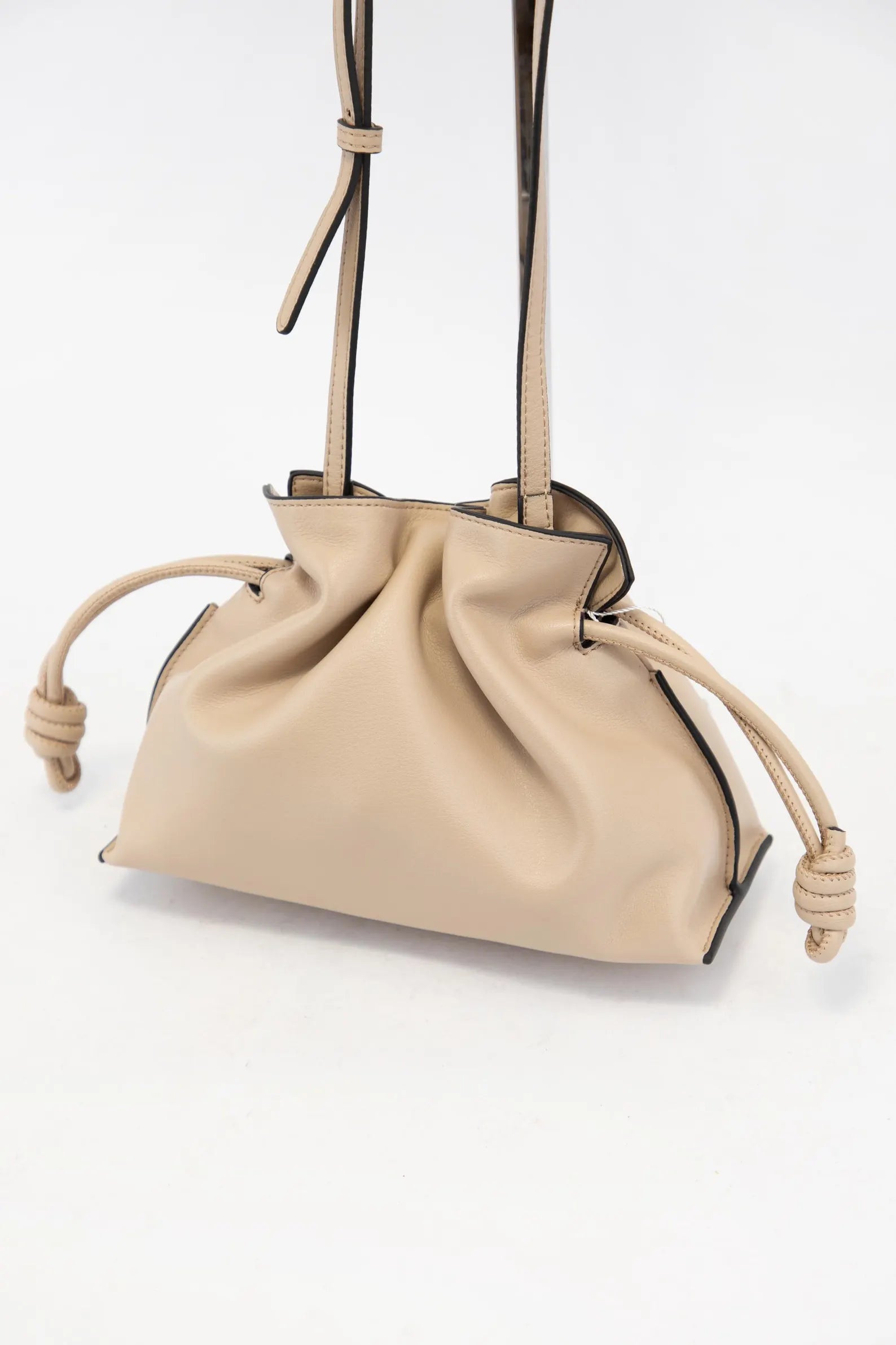Soft Leather Knotted Drawstring Mini Crossbody Bucket Bag