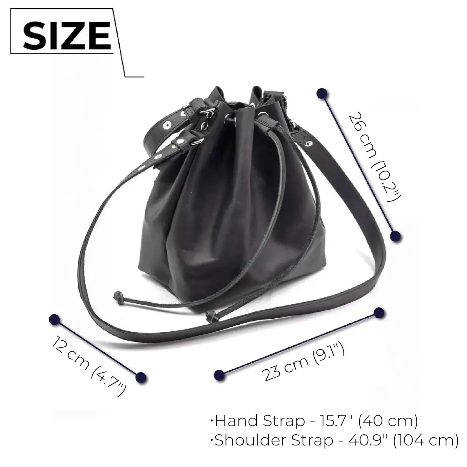 Minimalist Black Leather Drawstring Bucket Crossbody Bag