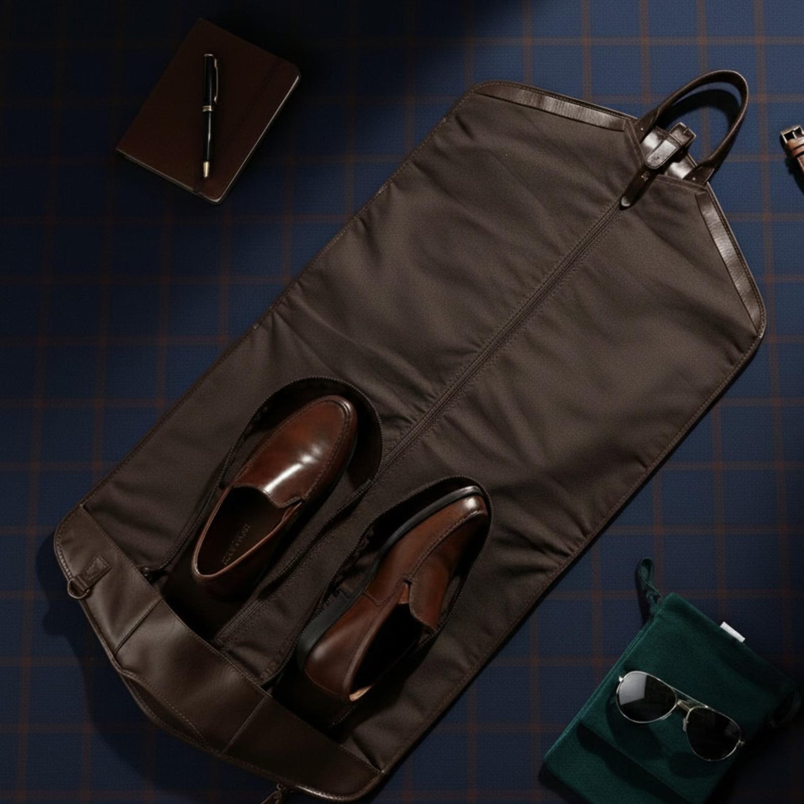 Leather Trim Water Resistant Travel Garment Bag