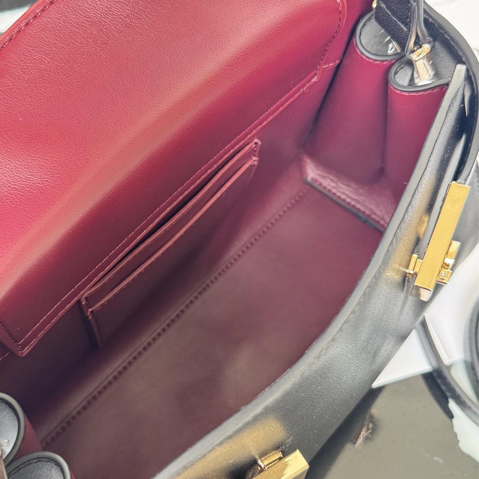 Dual Gold Turn Lock Leather Mini Top Handle Shoulder Bag