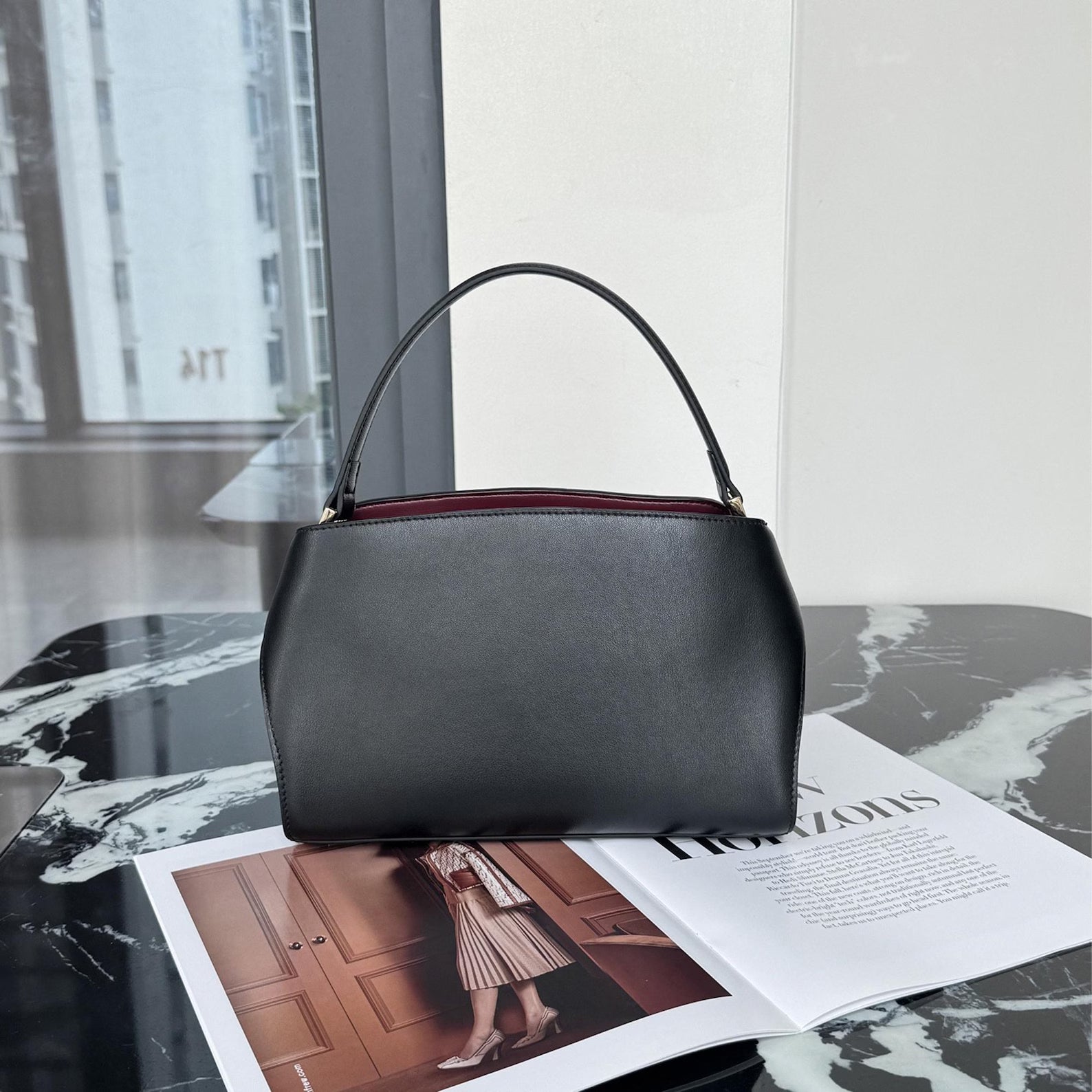 Dual Gold Turn Lock Leather Mini Top Handle Shoulder Bag