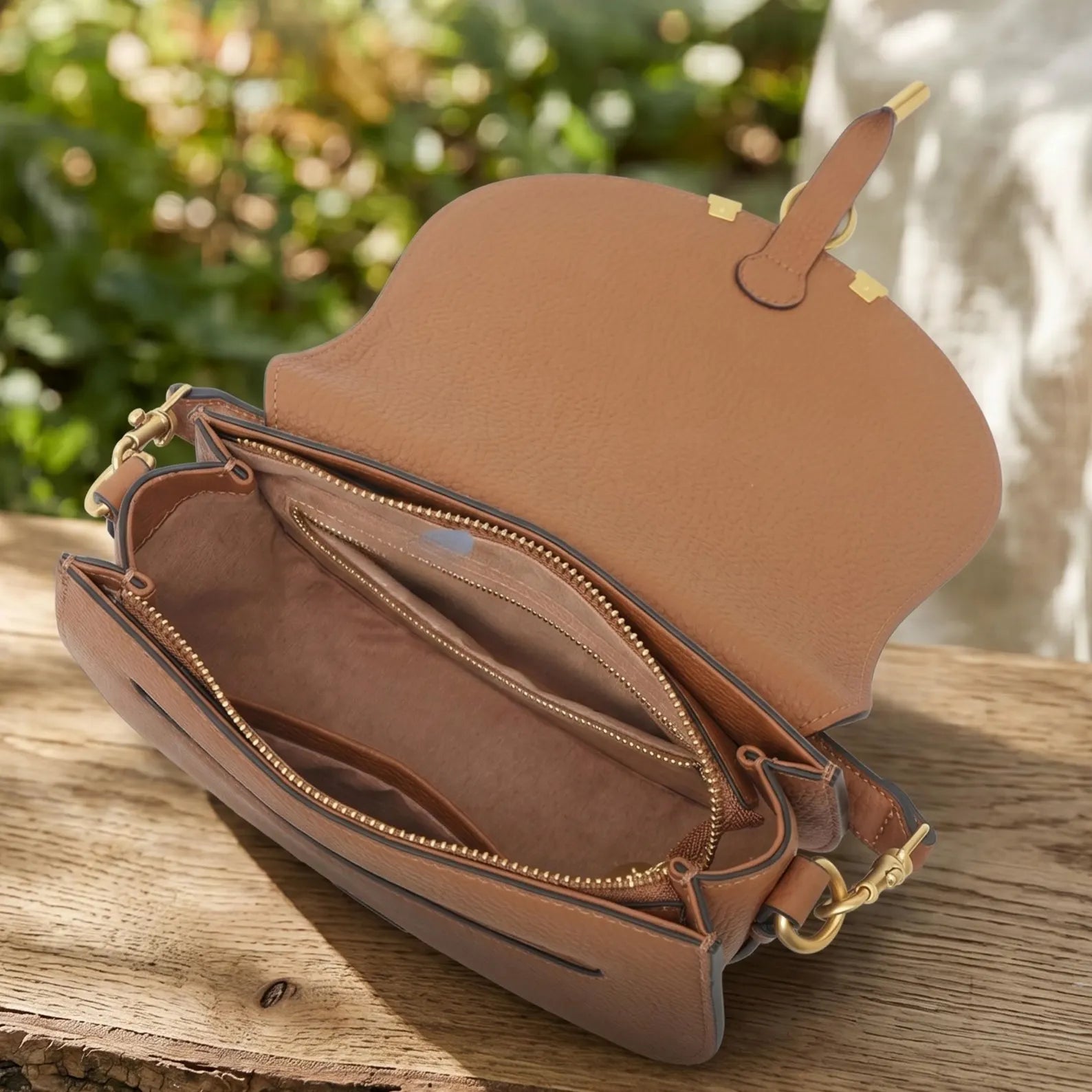 U-Stitch Genuine Leather Half Moon Saddle Crossbody Bag