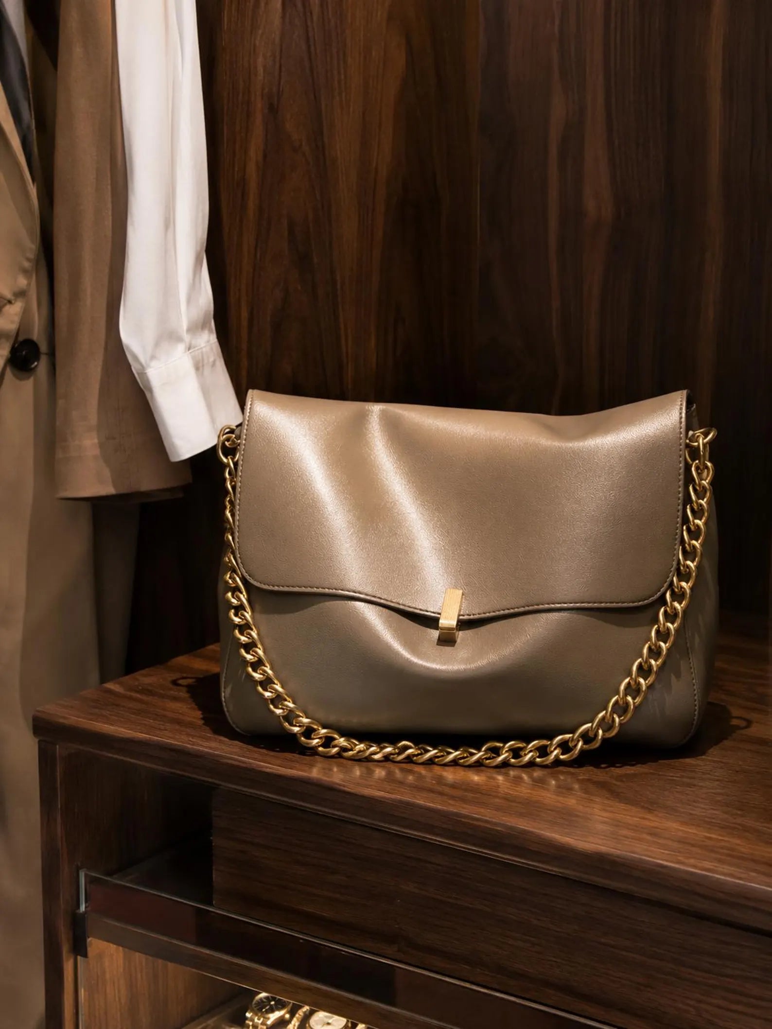 Soft Genuine Leather Flap Chain Shoulder Crossbody Bag