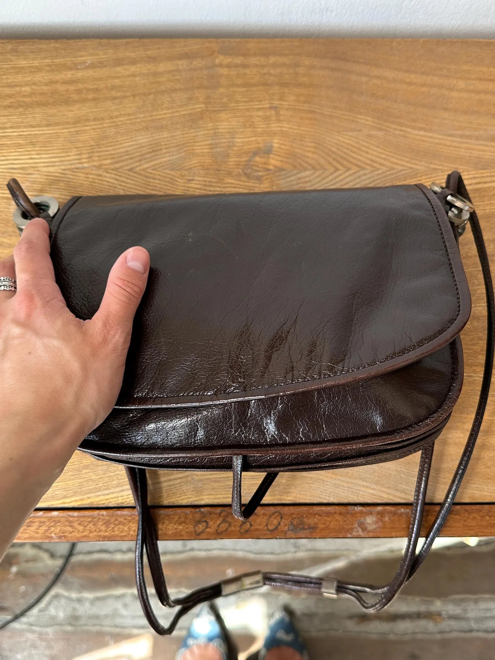 Vintage Distressed Leather Flap Saddle Crossbody Bag
