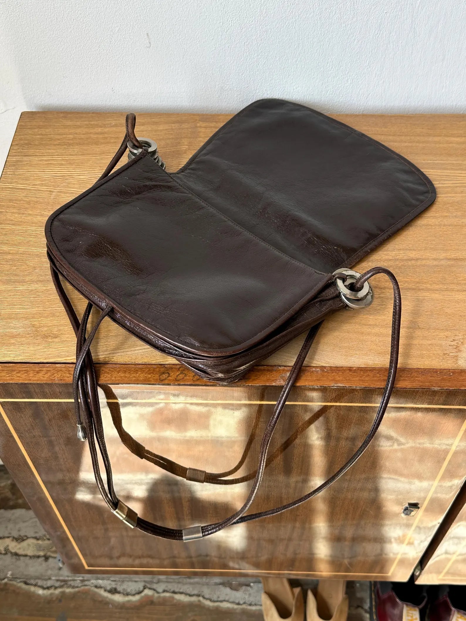 Vintage Distressed Leather Flap Saddle Crossbody Bag