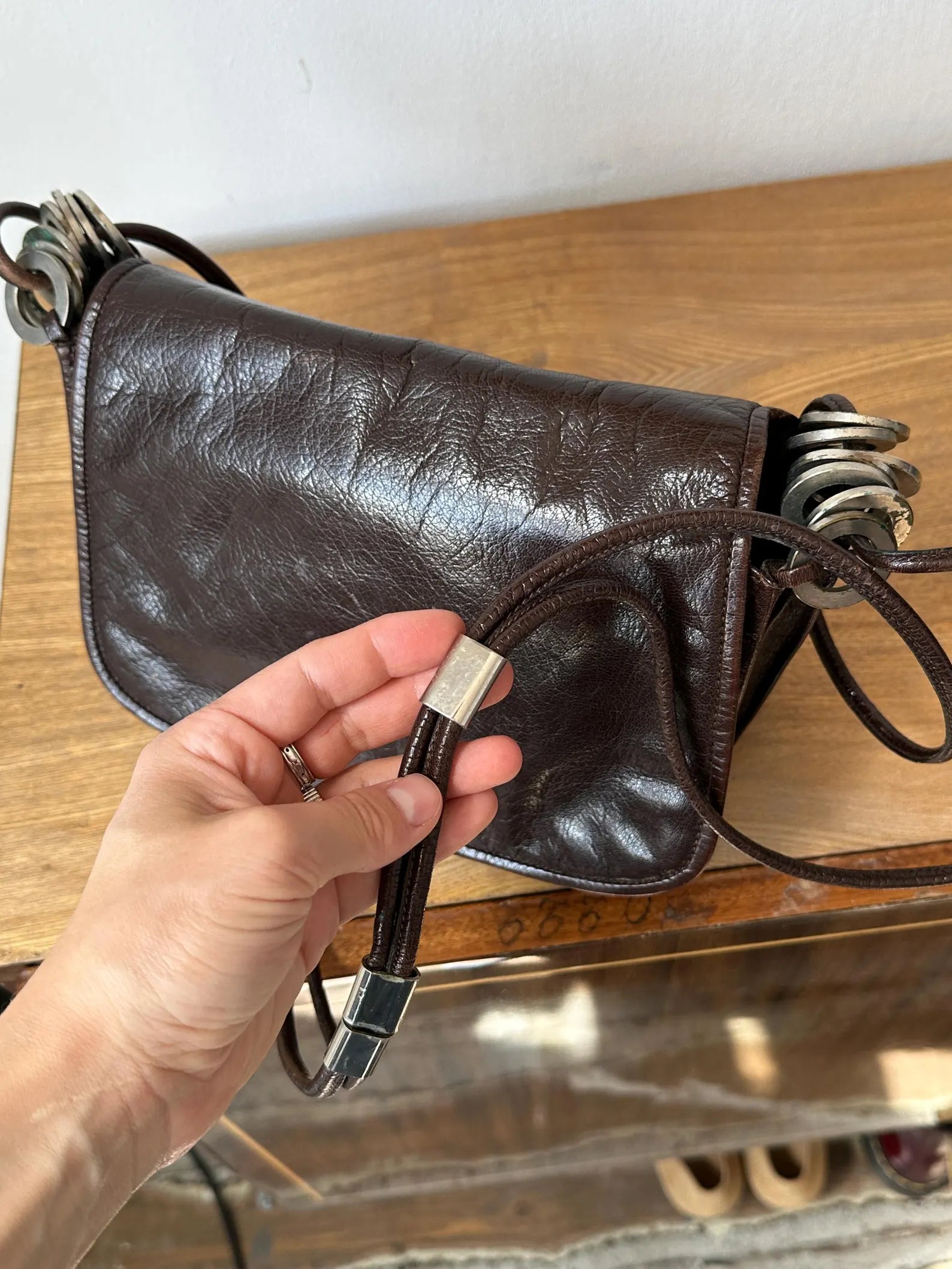 Vintage Distressed Leather Flap Saddle Crossbody Bag
