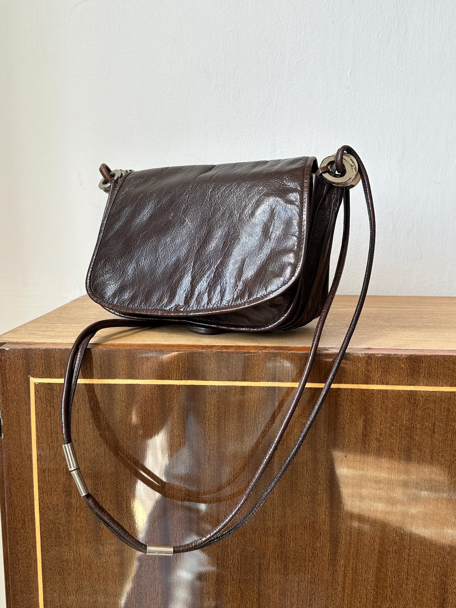 Vintage Distressed Leather Flap Saddle Crossbody Bag