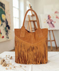 Women's Italian Suede Tote Bag with Tassels | Large Handmade Bag
